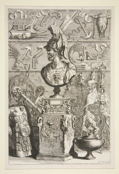 Uma Estátua de Lucius Sciopione, Armaduras e Outras Banners e Fragmentos Antigos de Joachim von Sandrart