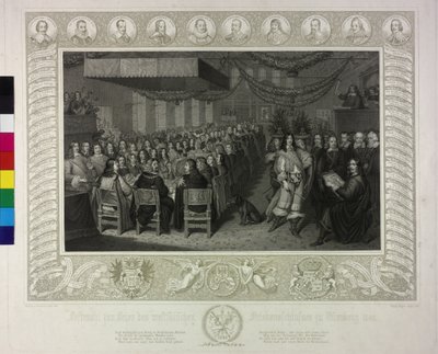 Festa de celebração do acordo de paz da Vestefália em Nuremberga 1649 de Joachim von Sandrart