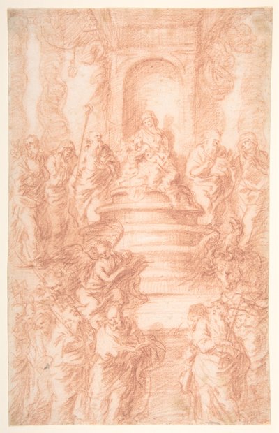 Die Heilige Sippe (Madonna mit Kind und St. Johannes) mit Propheten und Symbolen der vier Evangelisten de Joachim von Sandrart