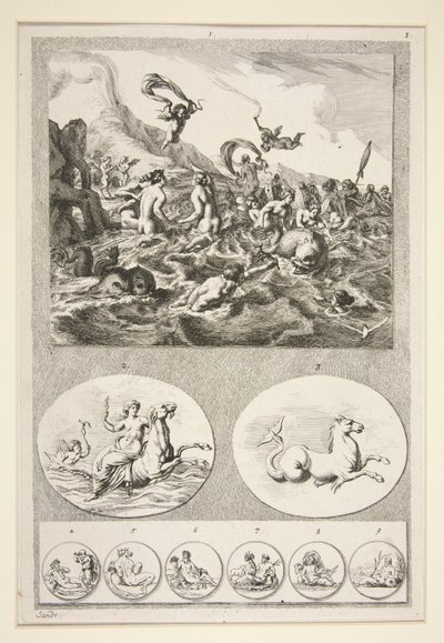 A metade de cima: Metade inferior Nereids Sporting Bottom half: Dois Relevos e Seis Moedas de Joachim von Sandrart