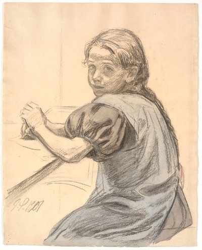 Georgia Skovgaard sentada em uma mesa de Joakim Frederik Skovgaard