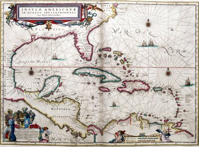 Golfo do México e Caraíbas, a partir do "Atlas das Américas" de Blaeu de Joan Blaeu