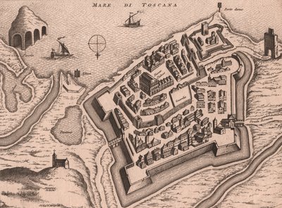 Mapa de Nettuno, Lazio, Itália, gravação em cobre, cerca de 248x198 cm de Joan Blaeu