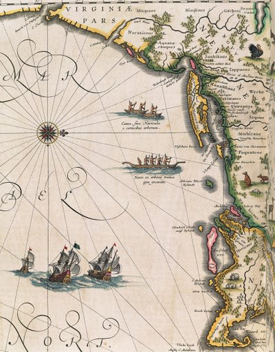 Mapa da costa da Virgínia, do Theatrum Orbis Terrarum, de Joan Blaeu de Joan Blaeu