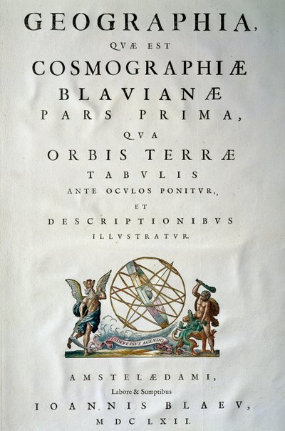 Página de título da Parte I do Atlas maior, de Joan Blaeu (1596-1673), gravura em cobre, Amesterdão de Joan Blaeu