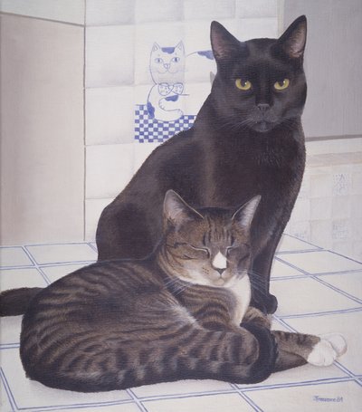Stray and Daisie na cozinha de Joan Freestone