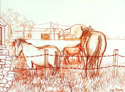 Serenata, Janie e um burro no prado, 2000, (Terracotta Conte`) de Joan Thewsey