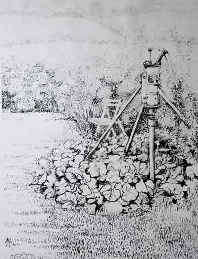 A bomba de jardim, 1973 (carvão vegetal) de Joan Thewsey