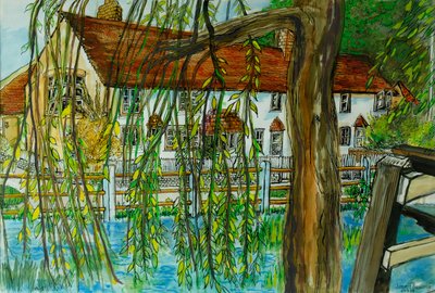 The Pond at Hedgerley (caneta e tinta com guache sobre papel) de Joan Thewsey