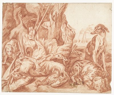 Ainda vida de pilhagem com cães de caça de Joannes Fijt (possibly)