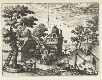 Pousada com poço Paisagens, marinhas e paisagens urbanas imaginativas (título da série) de Joannes van Doetechum (I) (attributed to)