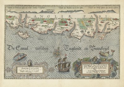 Mapa da costa sul da Inglaterra entre a Ilha de Wight e Dover Descriçãohe der Zee Custen van Englandt entre Wicht ende Doueren (título no objeto) de Joannes van Doetechum (I)