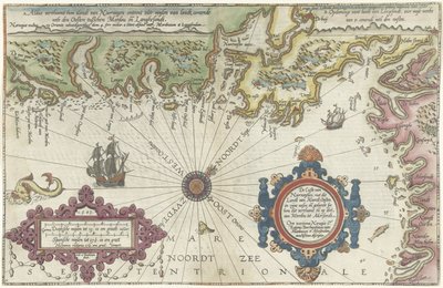 Mapa da costa da Noruega e da Suécia entre Merdøy e Uddevalla
De Custe van Noorweghen, met dat landt van Noordt oosten in zijne wesen ende gedaente (...) (título sobre o objecto) de Joannes van Doetechum (I)