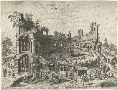 Tourada nas ruínas de um anfiteatro
Amphitheatrvm sine Arena (título sobre o objecto) de Joannes van Doetechum (I)