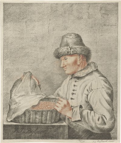 Vendedor de camarão de Joannis Jacobus Bijlaert (signed by artist)