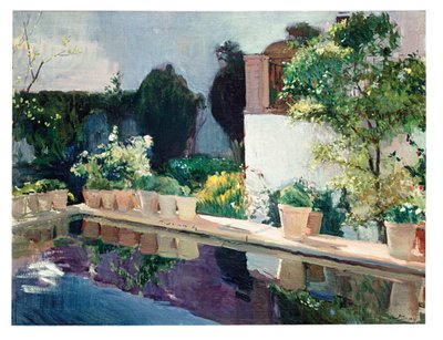 Palácio da lagoa, jardins reais em Sevilha de Joaquín Sorolla