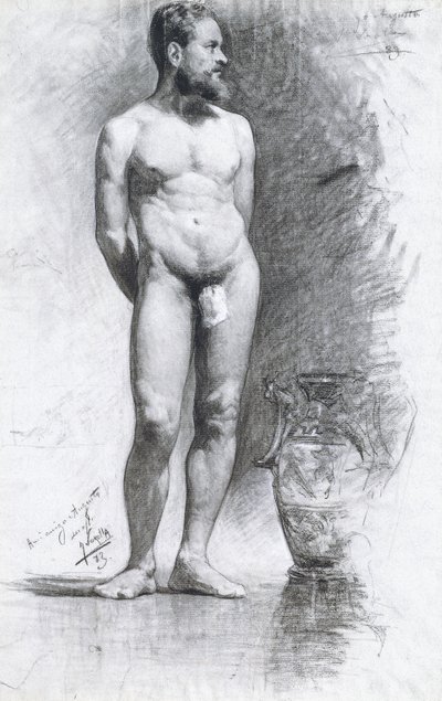 Nu masculino acadêmico com uma urna grega, 1883 de Joaquín Sorolla