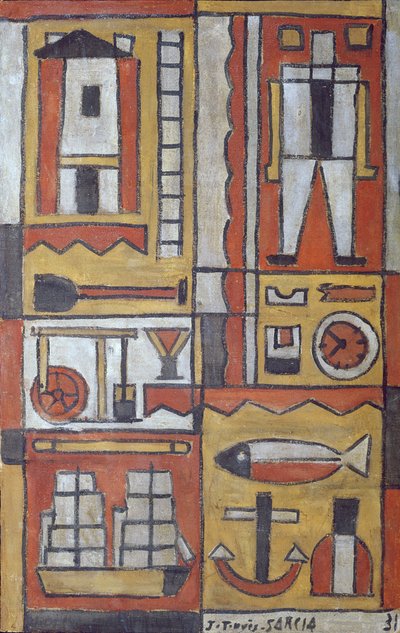 Construtivo (têmpera sobre tela) de Joaquin Torres-Garcia