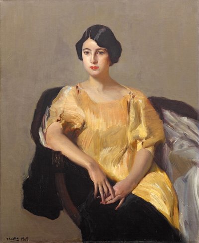 Elena em uma túnica amarela, 1909. de Joaquín Sorolla