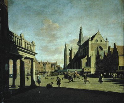 Haarlem Market Place (óleo sobre painel) de Job Berckheyde