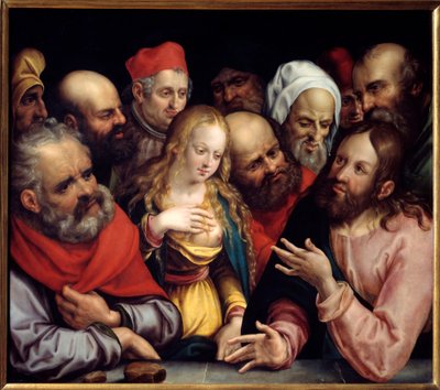 Cristo e a Mulher Adultera Pintura em Papelão por Jobst Harrich (1580-1617) 1617 Sol. 0,73x0,84 m de Jobst Harrich