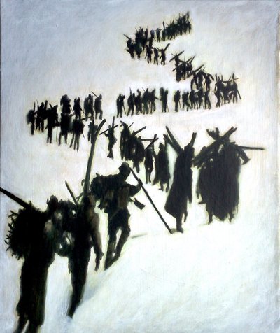 Soldiers in the Snow c. 1999 (acrílico sobre painel) de Joby Hickey
