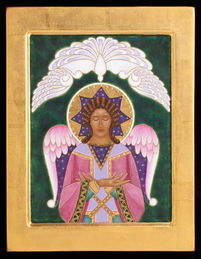 Anjo do Silêncio, 2015 (têmpera de ovo e ouro 24k sobre madeira) de Jodi Simmons