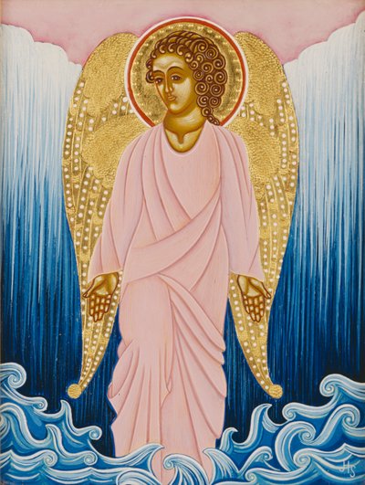 Gabriel, Anjo da Água, 2004 (têmpera de ovo e ouro de 24k sobre madeira) de Jodi Simmons