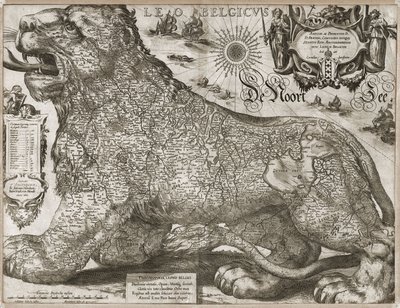 Leo Belgicus - mapa dos Países Baixos (1611) de Jodocus Hondius