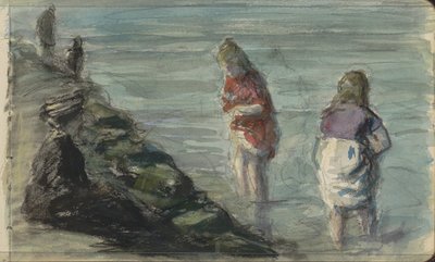 Mulher com dois filhos ao longo da orla de Johan Antonie de Jonge