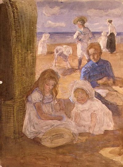 Cena da praia (aguarela) de Johan Antonio de Jonge