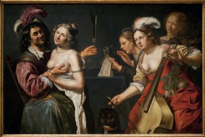 O filho pródigo ou "alegoria dos cinco sentidos". Pintura de Johannes Baeck (ca. 1600-1654), óleo sobre tela de Johan Baeck