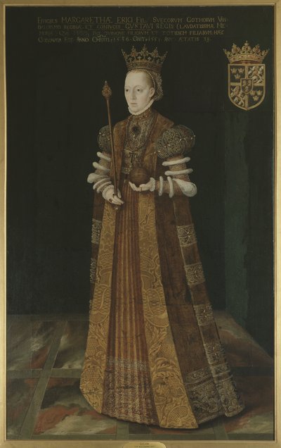 Marguerite Lejonhufvud, Rainha Consorte da Suécia, segunda esposa de Gustavus I Vasa - Rainha Margaret Leijonhufvud da Suécia (1516-1551), por Uther, Johan Baptista van (activo 1562-1597). Óleo sobre tela. Tamanho: 195x121 cm. Museu Nacional de Estocolmo de Johan Baptista van (active 1562 1597) Uther