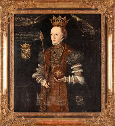 Retrato de Margaret Lejonhufvud (nee Margareta Eriksdotter) (1516-1551), Rainha da Suécia - Pintura de Johan Baptista van Uther (activo 1562-1597), óleo sobre tela (102x90 cm) de Johan Baptista van (active 1562 1597) Uther
