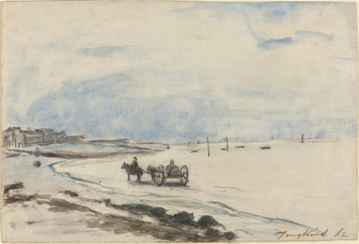 Carrinho na praia em Etretat de Johan Barthold Jongkind