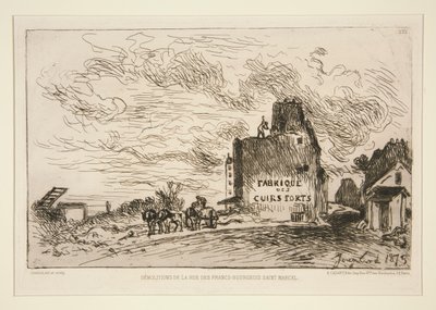 Demolitions de la Rue des Francs-Bourgeois Saint-Marcel (Demolição na Rue des Francs-Bourgeois Saint-Marcel) de Johan Barthold Jongkind