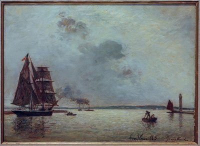 Entrada para o porto de Honfleur ao nascer do sol de Johan Barthold Jongkind