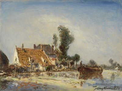 Casas em uma hidrovia perto de Crooswijk de Johan Barthold Jongkind