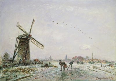 Patinadores de gelo na Holanda, 1872 de Johan Barthold Jongkind
