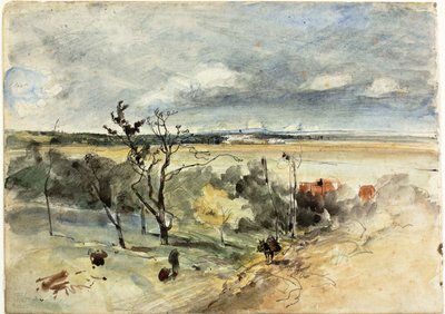 Paisagem com homem em um burro (reto) Duas mulheres em um café (verso) de Johan Barthold Jongkind