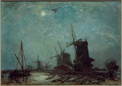 Moinhos em um canal de Johan Barthold Jongkind