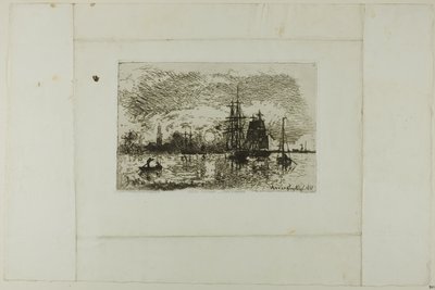 Pôr do sol, porto de Antuérpia de Johan Barthold Jongkind