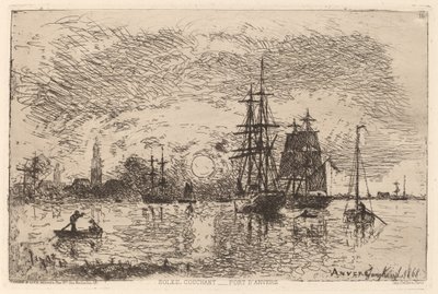 Pôr do sol sobre o porto de Antuérpia de Johan Barthold Jongkind