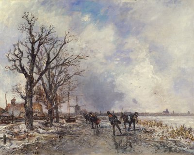 Patinadores no rio Schie, perto de Roterdão, 1866 de Johan Barthold Jongkind