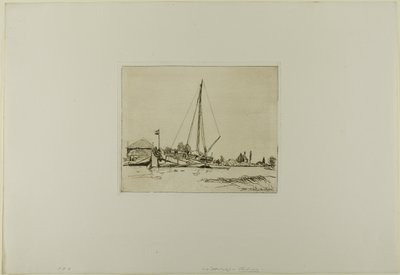 O barco ancorado, de Livro de seis gravuras, vistas da Holanda de Johan Barthold Jongkind
