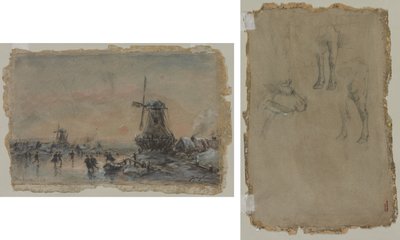 Vista de Arnheim (reto) Estudos de um touro (verso) de Johan Barthold Jongkind