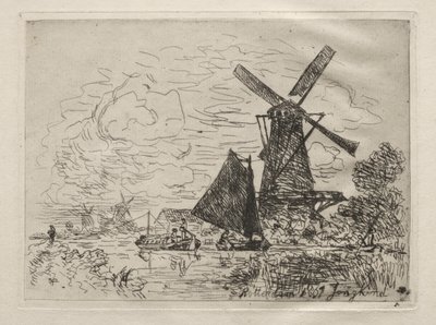 Moinhos de vento na Holanda de Johan Barthold Jongkind