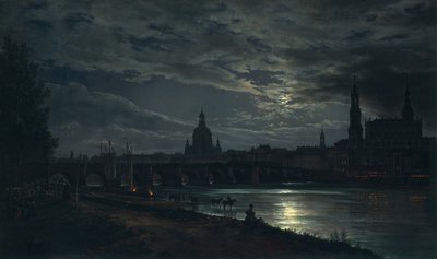 Vista de Dresden ao luar, 1839 de Johan Christian Dahl