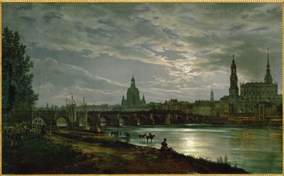 Uma vista de Dresden ao luar (óleo sobre tela) de Johan Christian Dahl