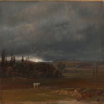 Campo perto de Dresden com cavalo branco de Johan Christian Dahl